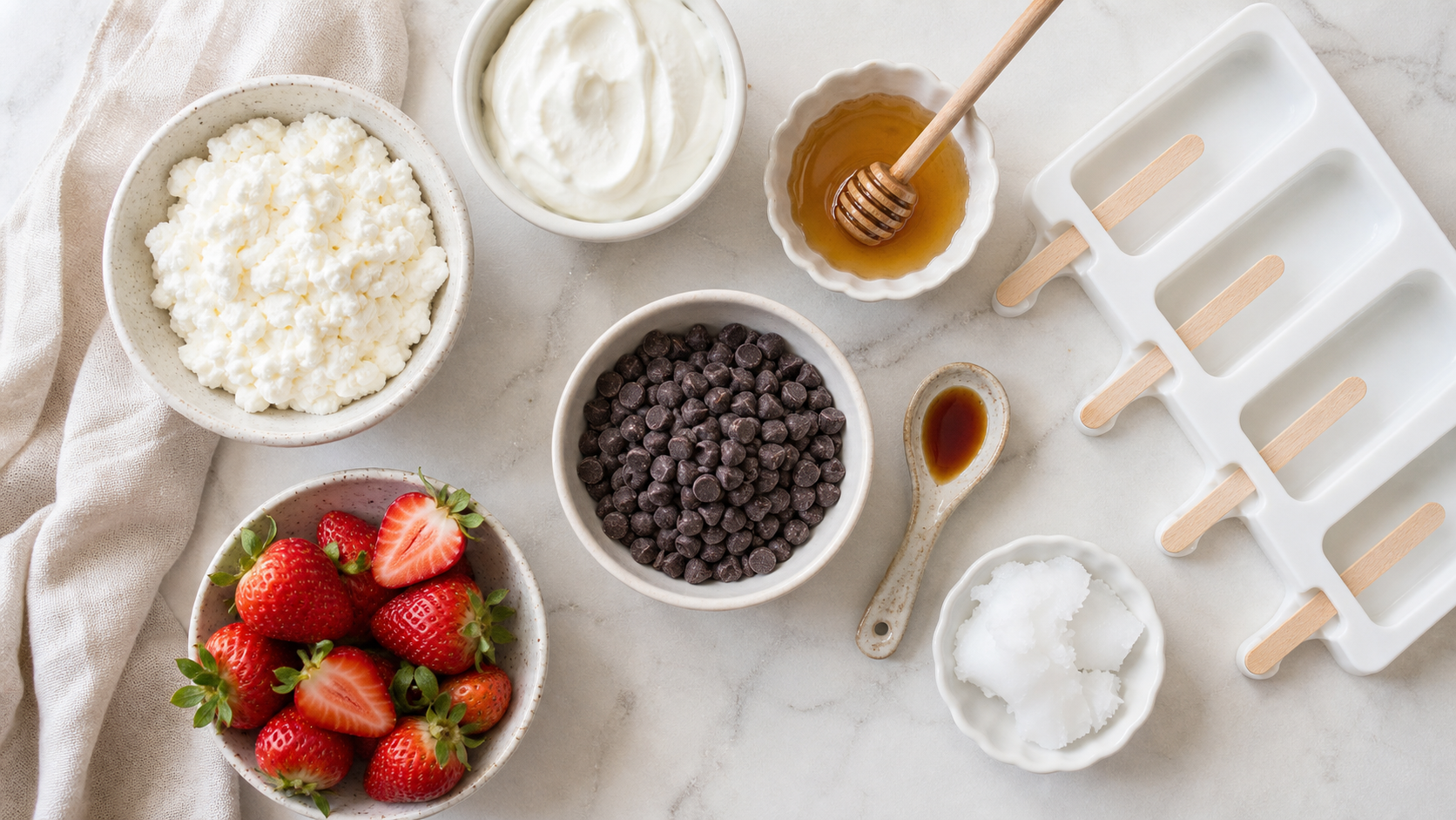 Ingredients for homemade cottage cheese ice cream bars